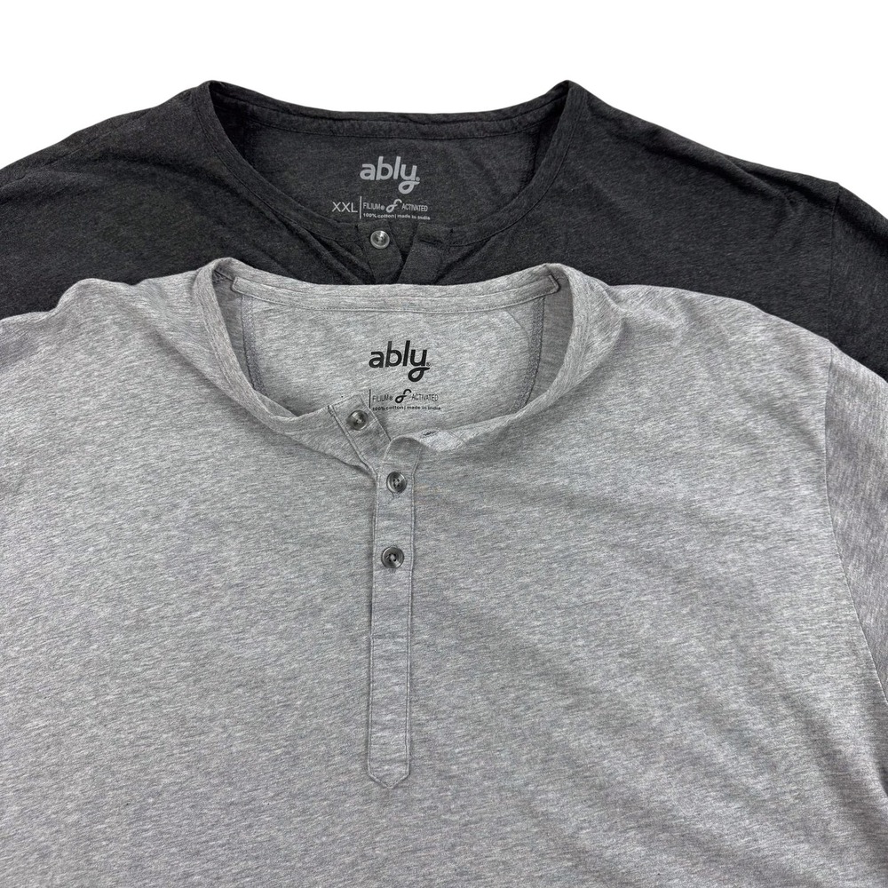Ably Henley 2 Shirt Lot Men 2XL Gray Charcoal Long Sleeve Tagless Filium Outdoor